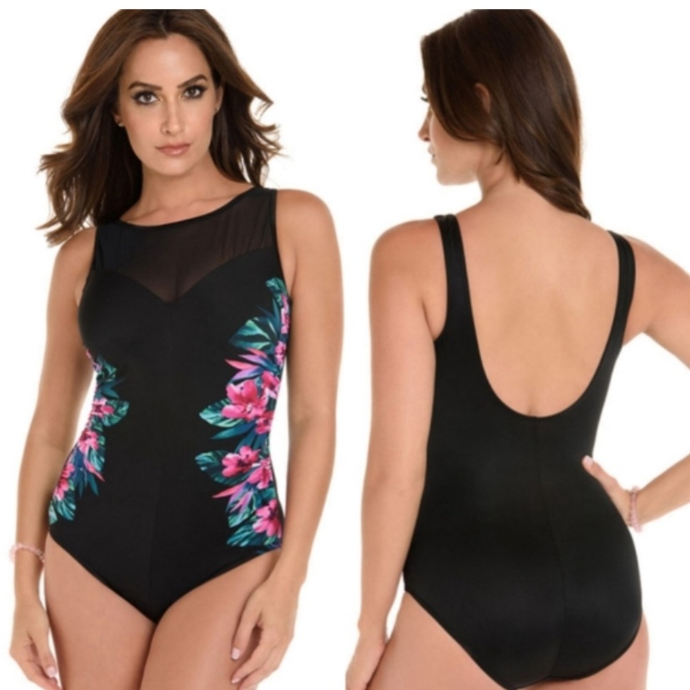 Miraclesuit One Piece Tahitian Temptress Floral Tummy-Control Swimsuit  size L